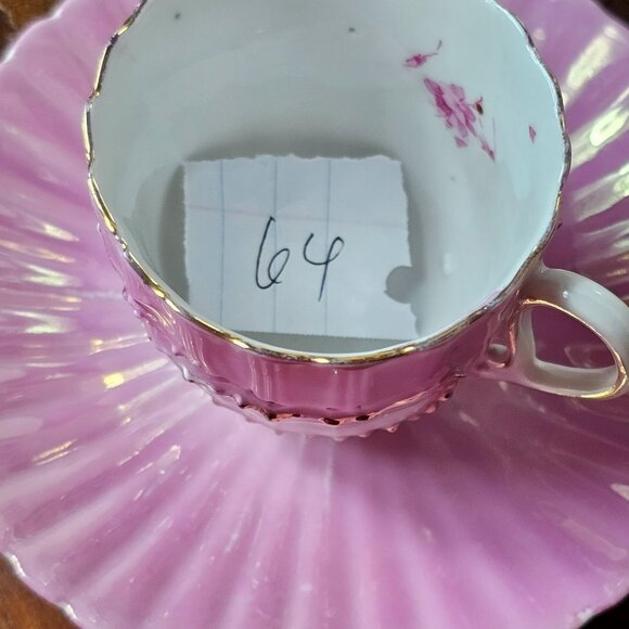 Antique Germany China "Forget Me Not" Pink Porcelain Teacup Saucer Demitasse - Picture 13 of 13